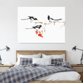 Wasserfarbe Magpie Vögel Natur Kunst Leinwanddruck (Insitu (Schlafzimmer))