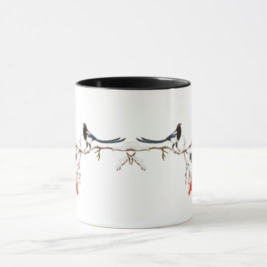 Wasserfarbe Magpie Vögel Natur Kunst Tasse (Zentrum)