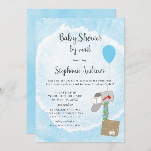 Wasserfarbe Mailbox Babydusche per Post Einladung (Vorne/Hinten)