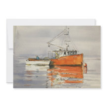 Wasserfarbe Maine Fischerboot Orange Grau