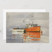 Wasserfarbe Maine Fischerboot Orange Grau Dankeskarte (Vorne/Hinten)