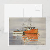 Wasserfarbe Maine Fischerboot Orange Grau Postkarte (Vorne/Hinten)