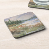 Wasserfarbe Maine Landschaft Wasserwald Blau Grün Getränkeuntersetzer (Linke Seite)