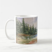 Wasserfarbe Maine Landschaft Wasserwald Blau Grün Kaffeetasse (Links)