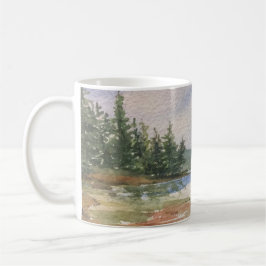 Wasserfarbe Maine Landschaft Wasserwald Blau Grün Kaffeetasse