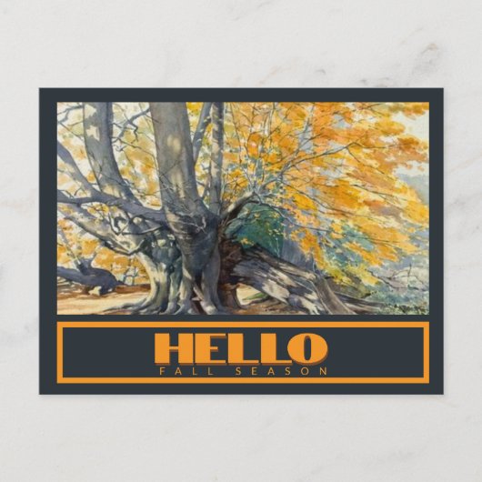 Wasserfarbe Majestic Eichenbaum im Herbst Postkarte (Vorderseite)