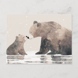 Wasserfarbe Mama Bear & Cub Niedlicher Muttertag Postkarte