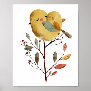 Wasserfarbe Mama Bird & Chick Whimsical Kinderzimm Poster