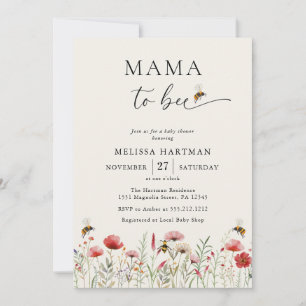 Wasserfarbe Mama zu Bienen Wildblume Babydusche Einladung