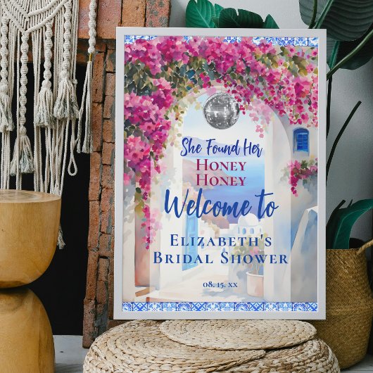 Wasserfarbe Mamma Mia Pink Blume Diskothek Willkom Poster