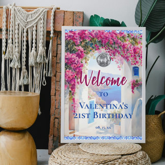 Wasserfarbe Mamma Mia Pink Blume Party Willkommen Poster