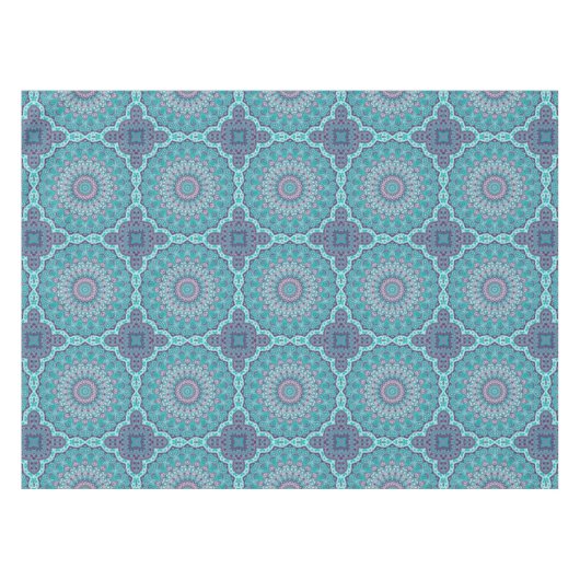 Wasserfarbe Mandala Aquamarin und Lila Tischdecke (Vorderseite (Horizontal))