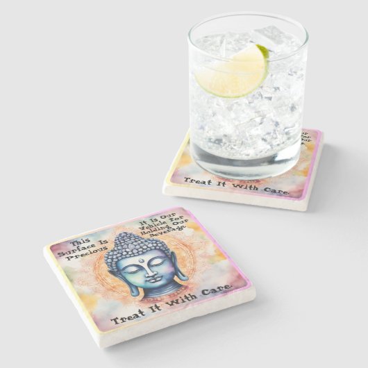 Wasserfarbe Mandala Buddha Care Zitat Untersetzer (Seitenansicht)