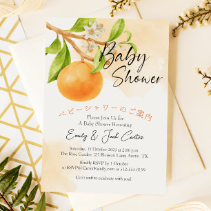 Wasserfarbe Mandarin Orange Leaf Citrus Baby Dusch Einladung