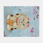 Wasserfarbe Maneki-neko Katze unter blühender Saku Fleecedecke (Vorderseite (Horizontal))