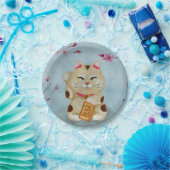 Wasserfarbe Maneki-neko Katze unter blühender Saku Pappteller (Party)