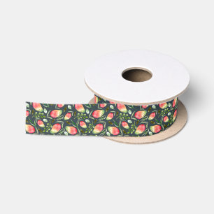Wasserfarbe Mango Dunkelgrün Muster Satinband