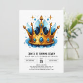 Wasserfarbe Märchenprinz Krone Geburtstag Einladung (Stehend Vorderseite)