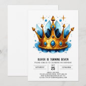 Wasserfarbe Märchenprinz Krone Geburtstag Einladung (Vorne/Hinten)
