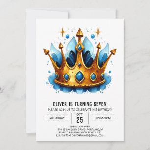 Wasserfarbe Märchenprinz Krone Geburtstag Einladung