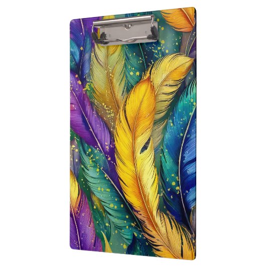 Wasserfarbe Mardi Gras Feather nahtloses Muster Klemmbrett (Links)