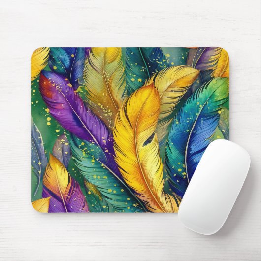 Wasserfarbe Mardi Gras Feather nahtloses Muster Mousepad (Mit Mouse)