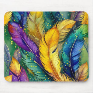 Wasserfarbe Mardi Gras Feather nahtloses Muster Mousepad