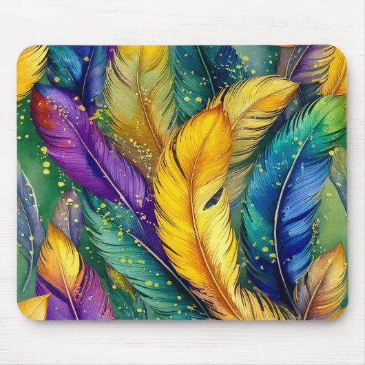 Wasserfarbe Mardi Gras Feather nahtloses Muster Mousepad (Vorne)