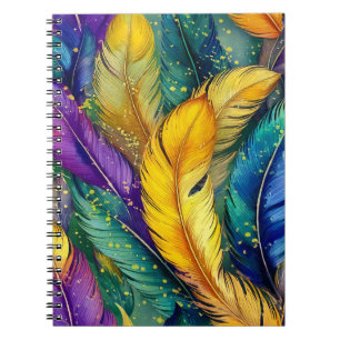 Wasserfarbe Mardi Gras Feather nahtloses Muster Notizblock