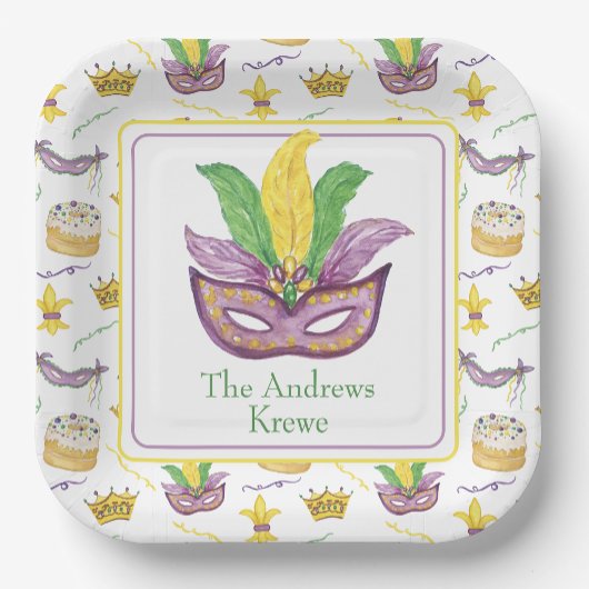 Wasserfarbe Mardi Gras Maske Personalisiert Pappteller