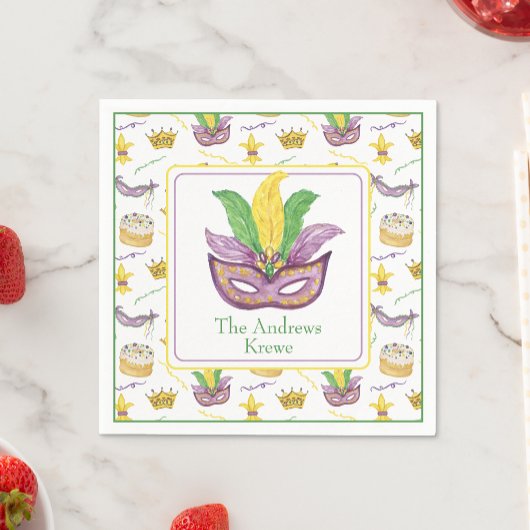 Wasserfarbe Mardi Gras Maske Personalisiert Serviette