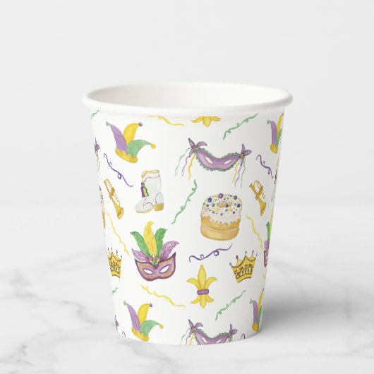 Wasserfarbe Mardi Gras Maske Personalisiertes Part Pappbecher (Rückseite)