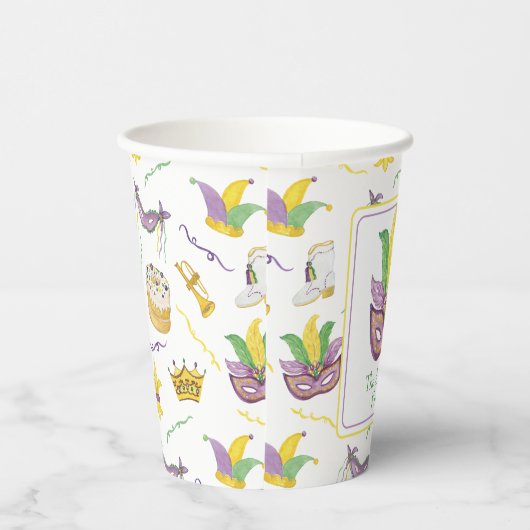 Wasserfarbe Mardi Gras Maske Personalisiertes Part Pappbecher (Rechts)