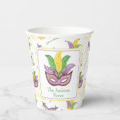 Wasserfarbe Mardi Gras Maske Personalisiertes Part Pappbecher (Vorderseite)
