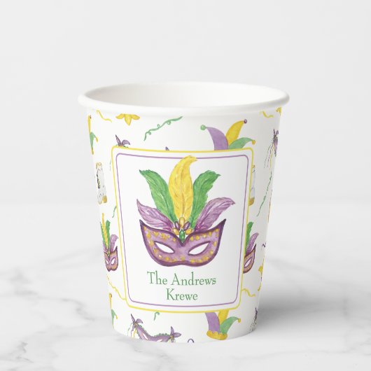 Wasserfarbe Mardi Gras Maske Personalisiertes Part Pappbecher (Vorderseite)