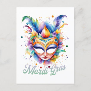 Wasserfarbe Mardi Gras Maske Postkarte