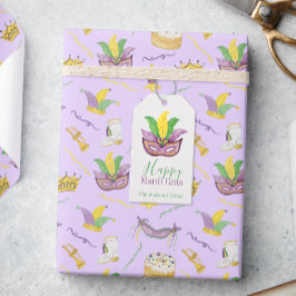 Wasserfarbe Mardi Gras Masken King Cake Crown Geschenkanhänger