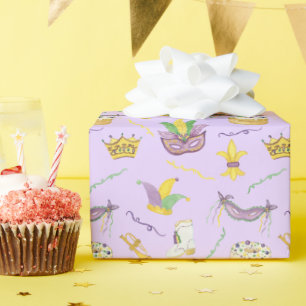 Wasserfarbe Mardi Gras Masken King Cake Crown Geschenkpapier