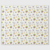 Wasserfarbe Mardi Gras Masken King Cake Crown Geschenkpapier (Flach)