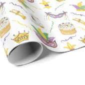 Wasserfarbe Mardi Gras Masken King Cake Crown Geschenkpapier (Rolleneckpunkt)