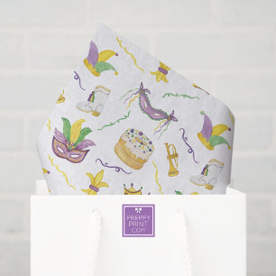 Wasserfarbe Mardi Gras Masken King Cake Crown Seidenpapier