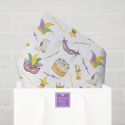 Wasserfarbe Mardi Gras Masken King Cake Crown Seidenpapier