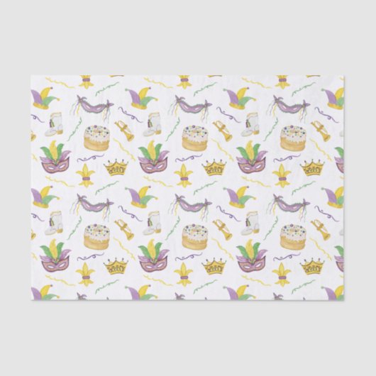 Wasserfarbe Mardi Gras Masken King Cake Crown Seidenpapier (Vorderseite)