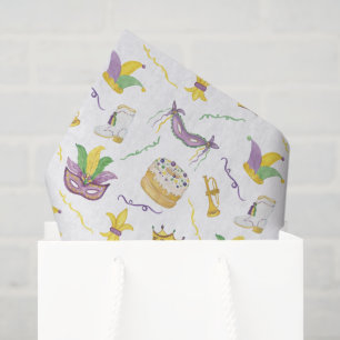 Wasserfarbe Mardi Gras Masken King Cake Crown Seidenpapier