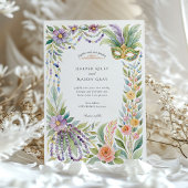 Wasserfarbe Mardi Gras Masquerade Blumenzehen Einladung