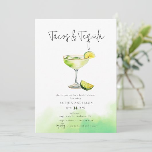 Wasserfarbe Margarita Limones Brautparty Einladung (Stehend Vorderseite)