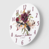 Wasserfarbe Marsala Boho Hochzeit der Wasserfarben Große Wanduhr (Winkel)