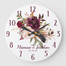 Wasserfarbe Marsala Boho Hochzeit der Wasserfarben Große Wanduhr