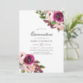 Wasserfarbe Marsala und Blush Floral Quinceñera Einladung (Stehend Vorderseite)
