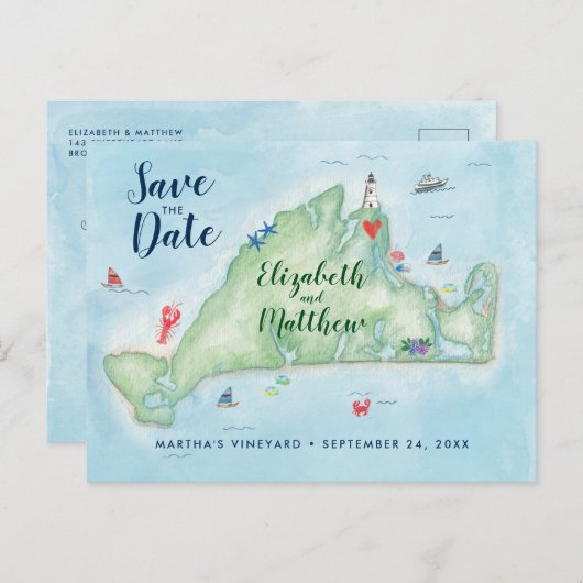 Wasserfarbe Marthas Weinberg Save the Date Postkarte (Vorne/Hinten)